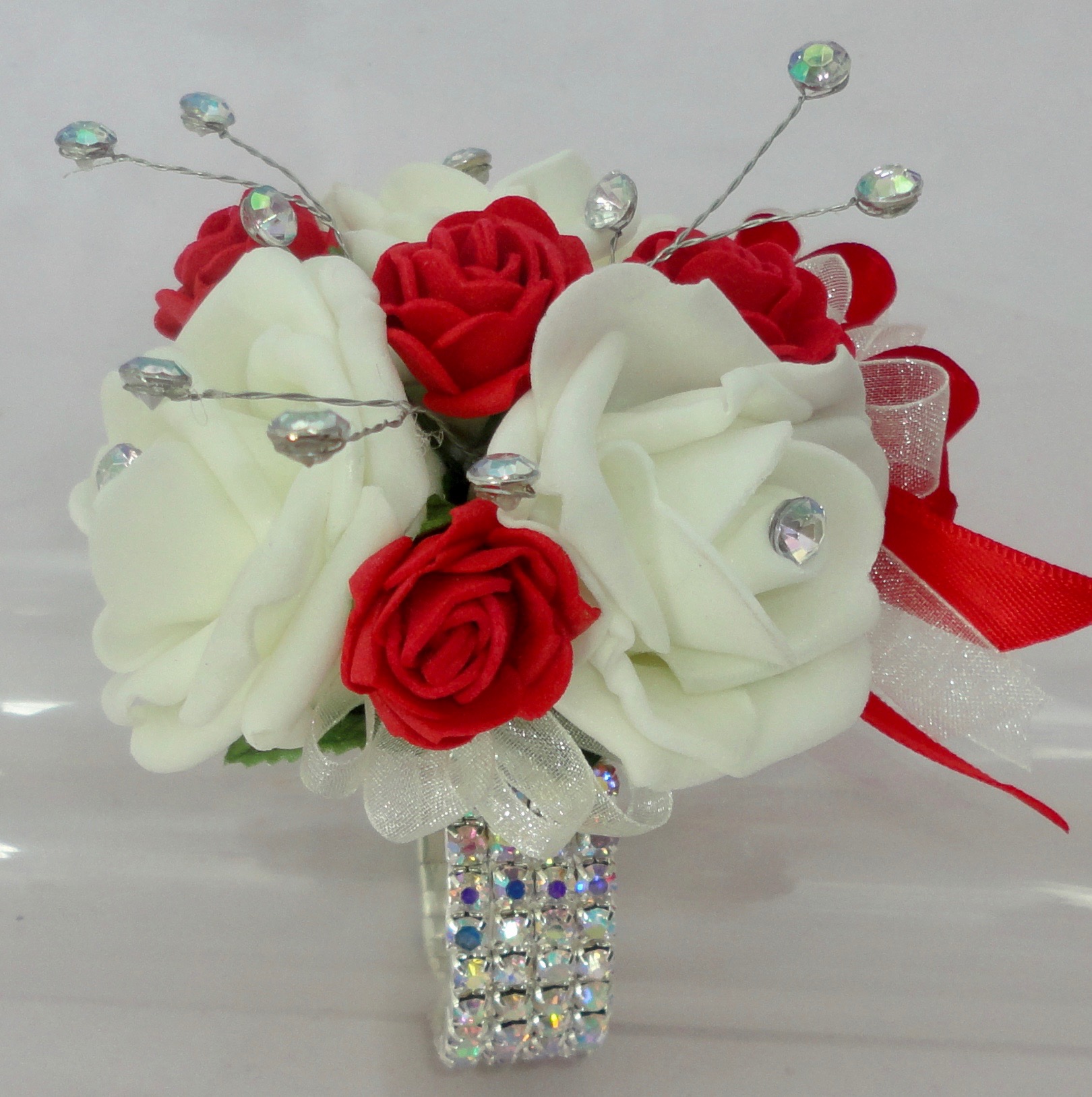 Red & Ivory Crystal Wrist Corsage
